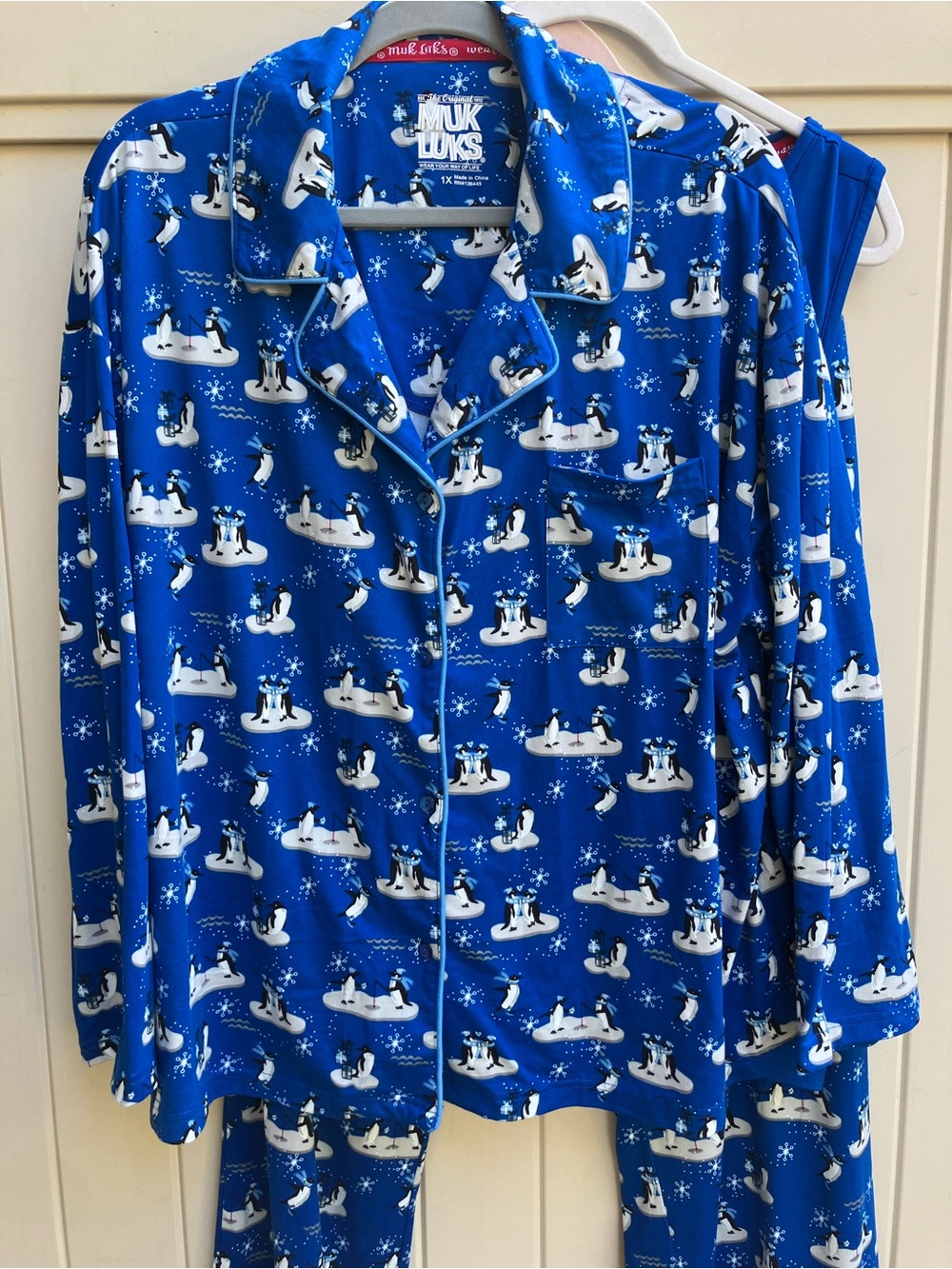 Buttery soft Muk Luks Pajamas 1X 3 piece set cozy winter blue penguin loungewear